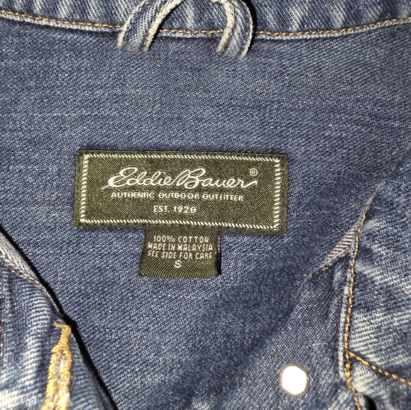 Upcycled One Of A Kind Embroidered Denim Jacket Size S Eddie Bauer Denim - Picture 6 of 10